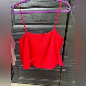 Cute red crop top with spaghetti straps and zip up back